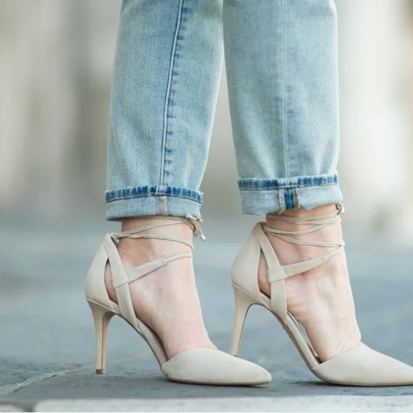 Vince Camuto Bellamy Suede pointed toe lace up heels. - Picture 1 of 11